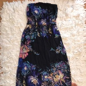 Floral long strapless dress